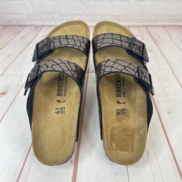 Birkenstock Arizona Gator Gleam Two Strap Black Sandals Mens Sz 8/Women’s Sz 10 - Picture 7 of 9